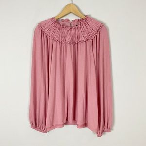 Ann Taylor Cinched Ruffle Neck Top Pink